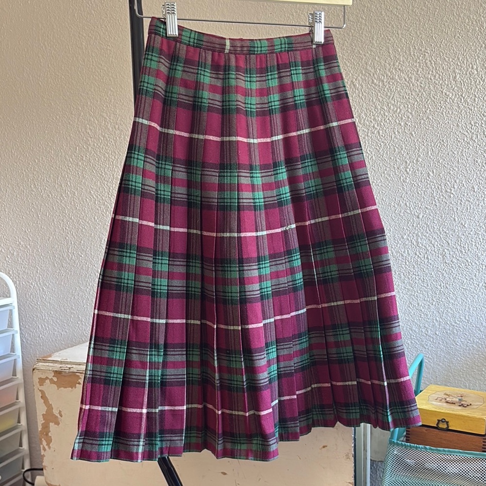1950s Plaid Pleated Wool Skirt